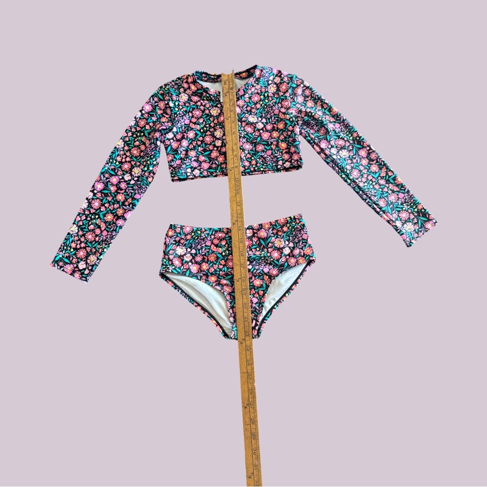 art class Girls Floral Long-Sleeve Rashguard Two-Piece - Pink & Green